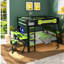 Lit superposé double en bois moderne avec bureaux de jeu, vert