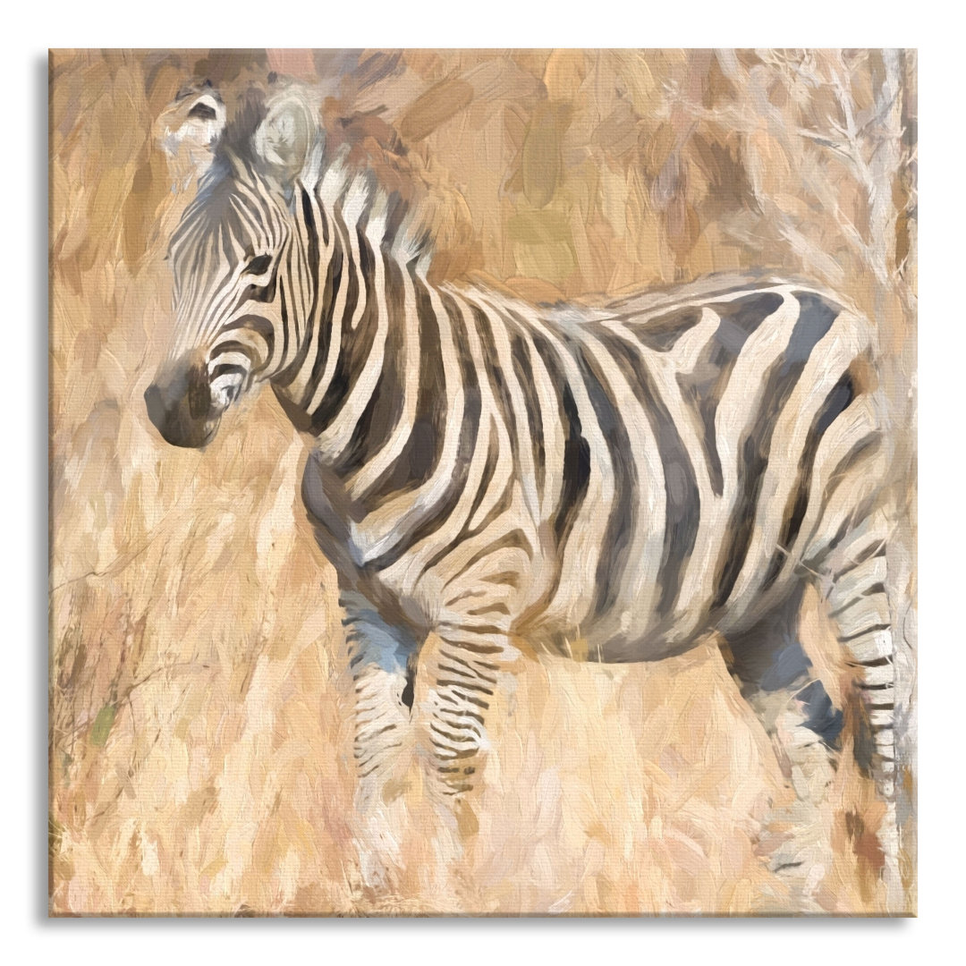 Glasbild Anmutiges Zebra in Savanne