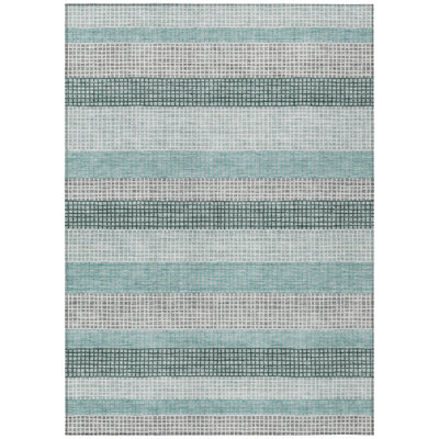 Machine Washable Indoor/Outdoor Xhevrie Teal Rug