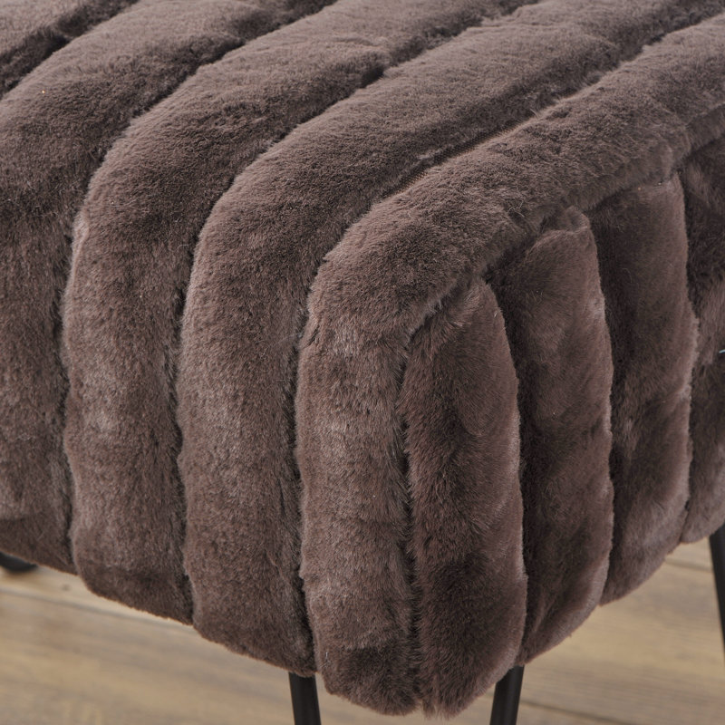 Defranco Upholstered Ottoman, Chocolate Faux Fur