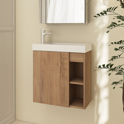 19.31 In. W X 9.13 In. D X 18.88 In. H Single Sink Wall Mounted Bath Vanity In Walnut With Resin Top