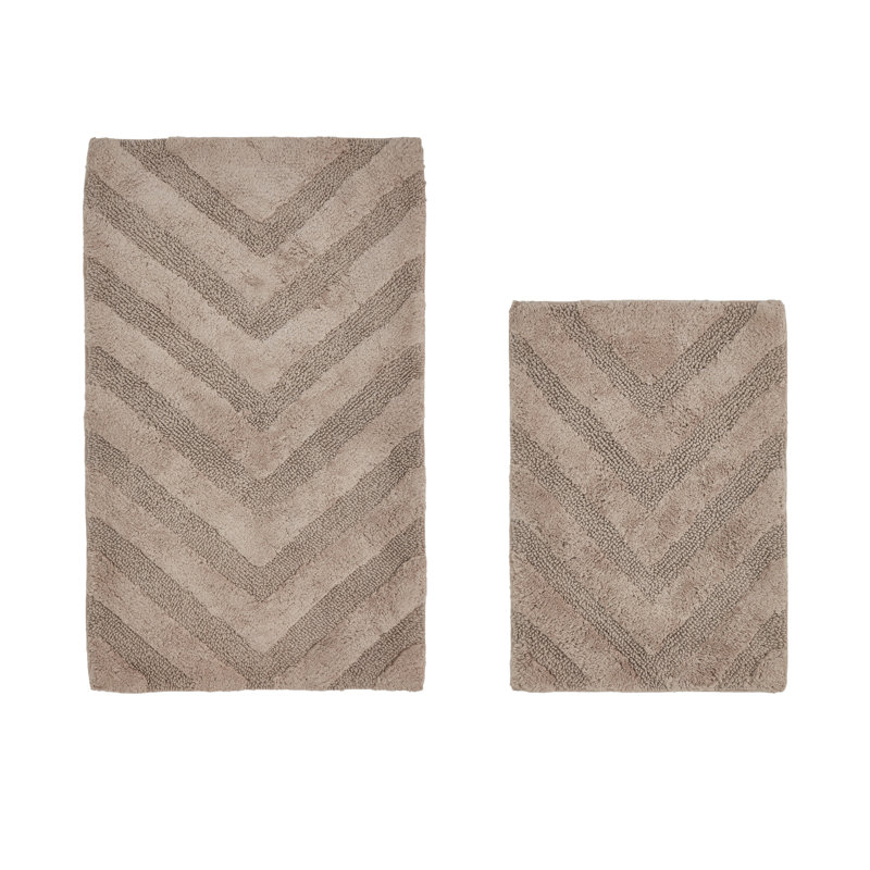 Annaclara Premium 100% Cotton 2 Piece Bath Rug Sets with Non-Slip Backing, Machine Washable, Luxurious Chervon Pattern Super Absorbent & Tufted Weave Bath Mat for Bathroom, Shower, and Tub