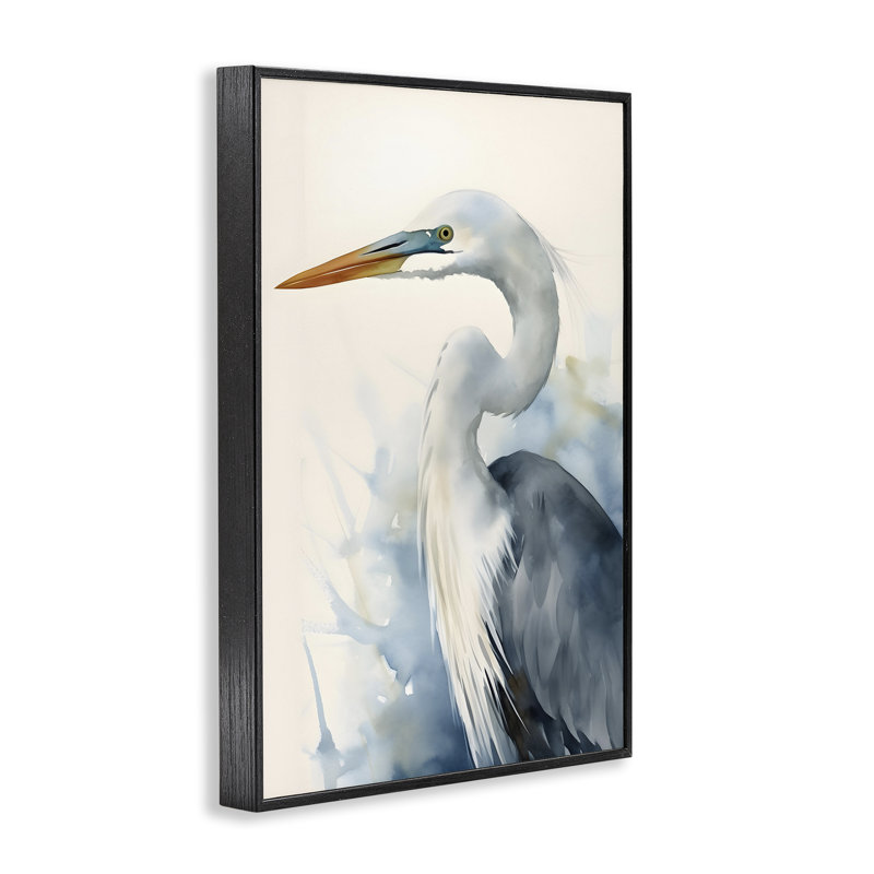 «Quiet Heron View», art de la giclée encadrée par Petal Prints Design, Giclée encadrée noir minuit, H 24 po x l 16 po