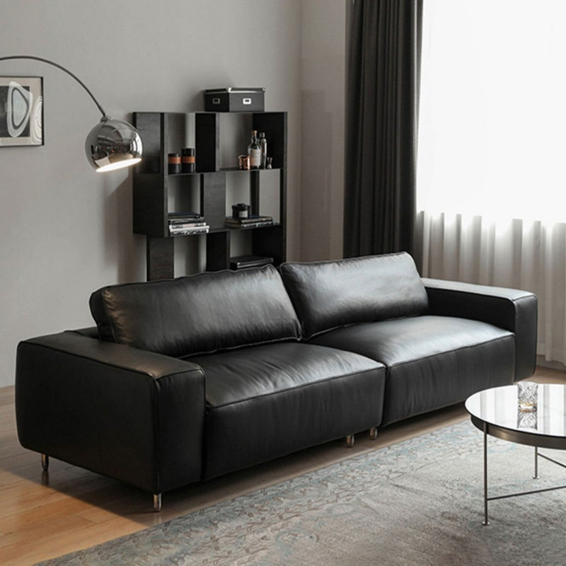 Canapé modulaire noir en cuir véritable, 32,68 po H x 110,24 po L x 43,31 po P, 4