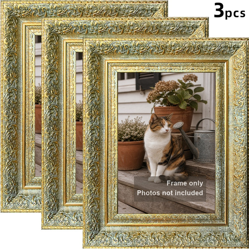 Cadre photo à mémoire de forme 3 pièces 5 "x 7" or antique pour cadeaux de fête des Mères, Antique Gold, 3, 5" W x 7" H