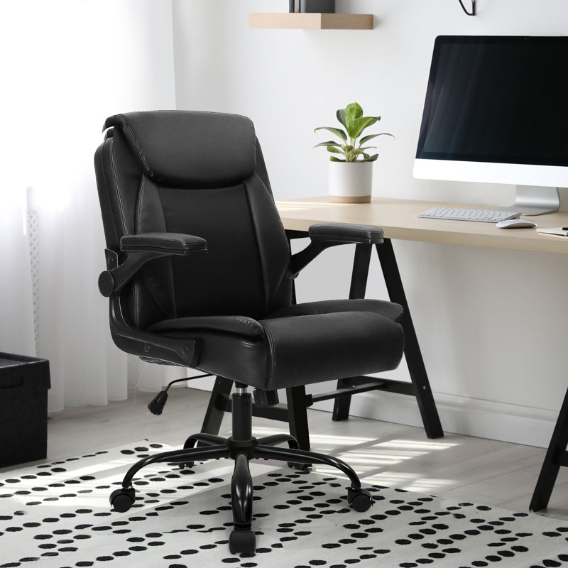 Nakysha Executive PU Leather Office Chair with Swivel Base and Flip-up Armrests, Jet Black