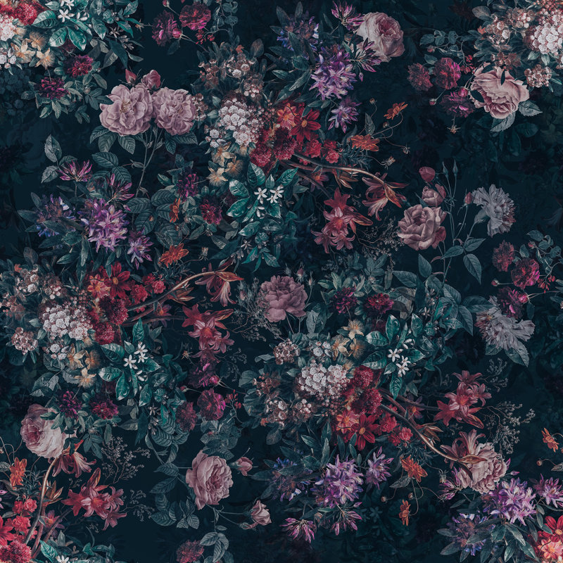Papier peint adhésif luxueux à motif floral foncé Ercilia, L 10 pi x l 2 pi