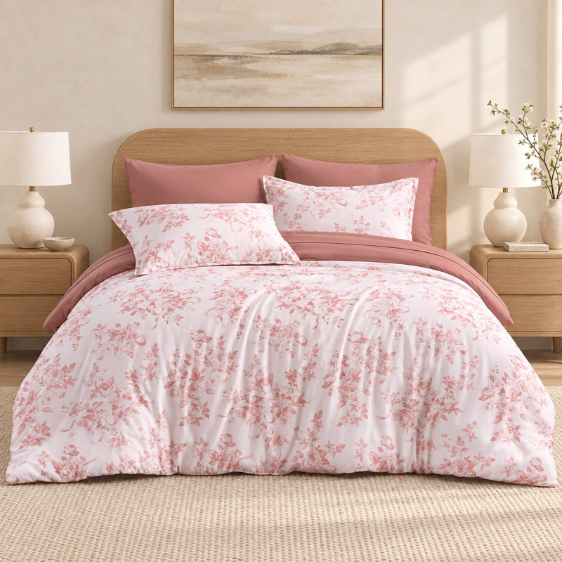 Ensemble de couette fleurie pour lit queen, parure de lit à fleurs roses, ensemble de lit fleuri vintage doux, couette légère toutes saisons