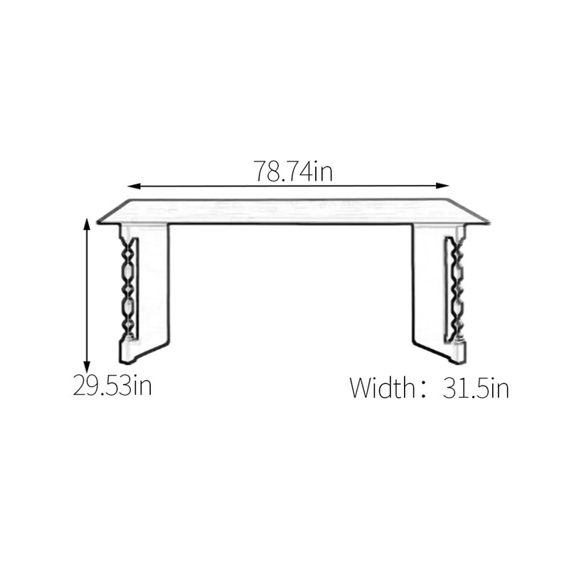 Table de salle à manger Vintage, H 29,53 po x L 78,74 po x l 31,5 po
