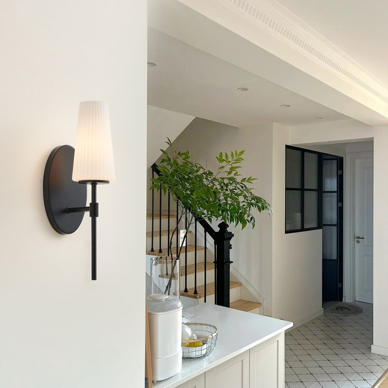 1- Light Frosted White Glass Wall Sconce, Matte Black