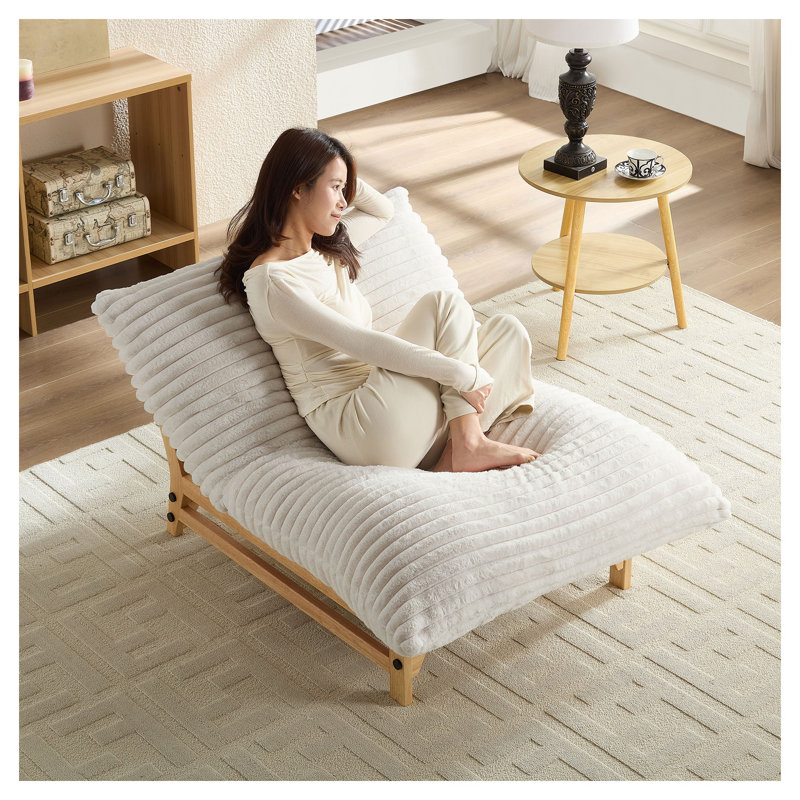 Canapé d'appoint sans accoudoirs, canapé en tissu de velours côtelé avec dossier - blanc cassé Accent pour salon et chambre à coucher