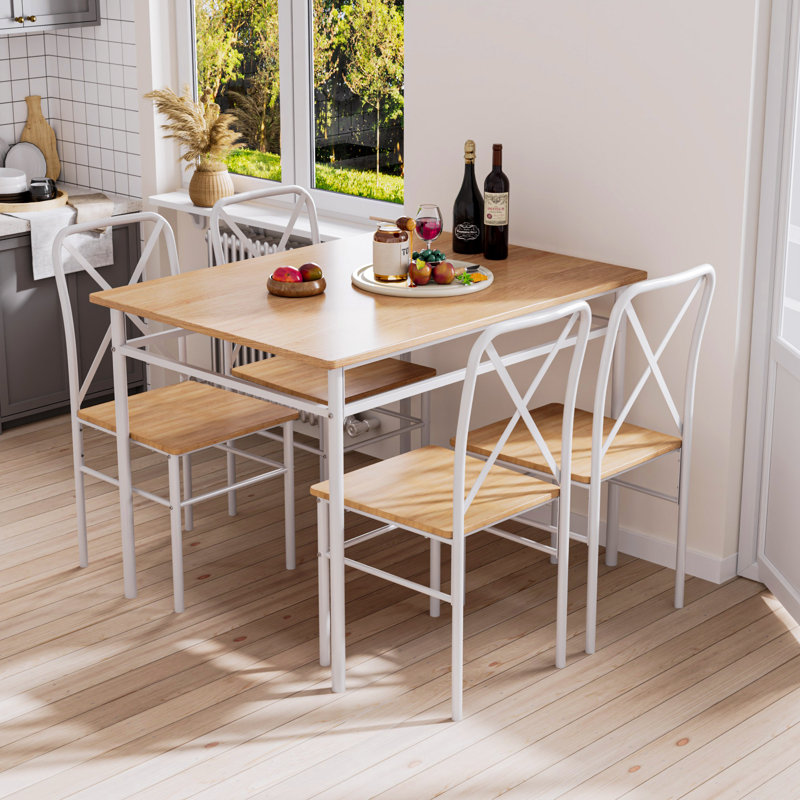 Ensemble de table de salle à manger pour 4 personnes, table de cuisine rectangulaire et chaises pour 4, ensemble de table de salle à manger 5 pièces avec dossier en X incurvé pour les petits espaces, la cuisine à domicile et les appartements