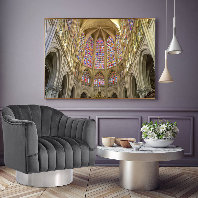 Fauteuil d'appoint pivotant en velours Farrah, Velours gris, Argent