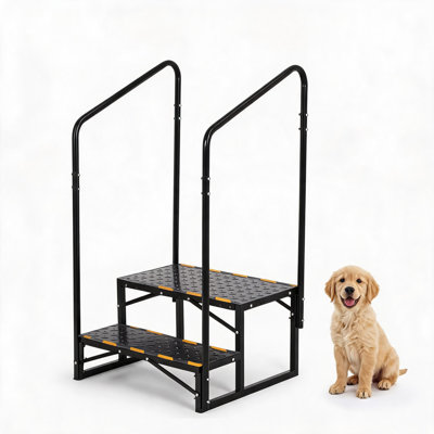 Portable RV Steps With Double Handrails Anti Slip Metal Camper Stairs For Travel Trailer Camper Mobile Home Outdoor Use 4 Step