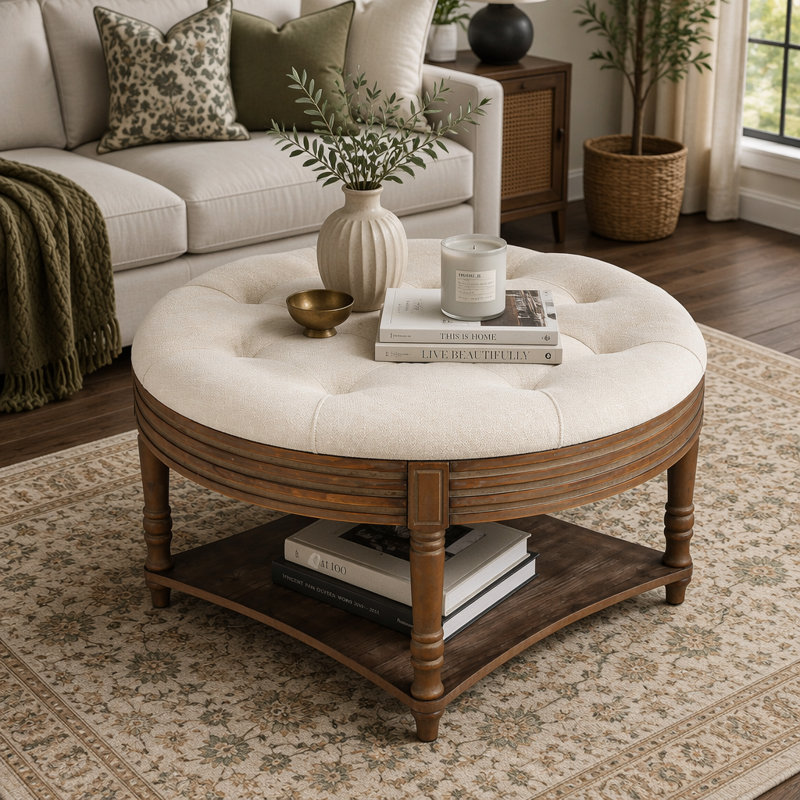 Repose-pieds de table basse rembourré Farmhouse, Beige