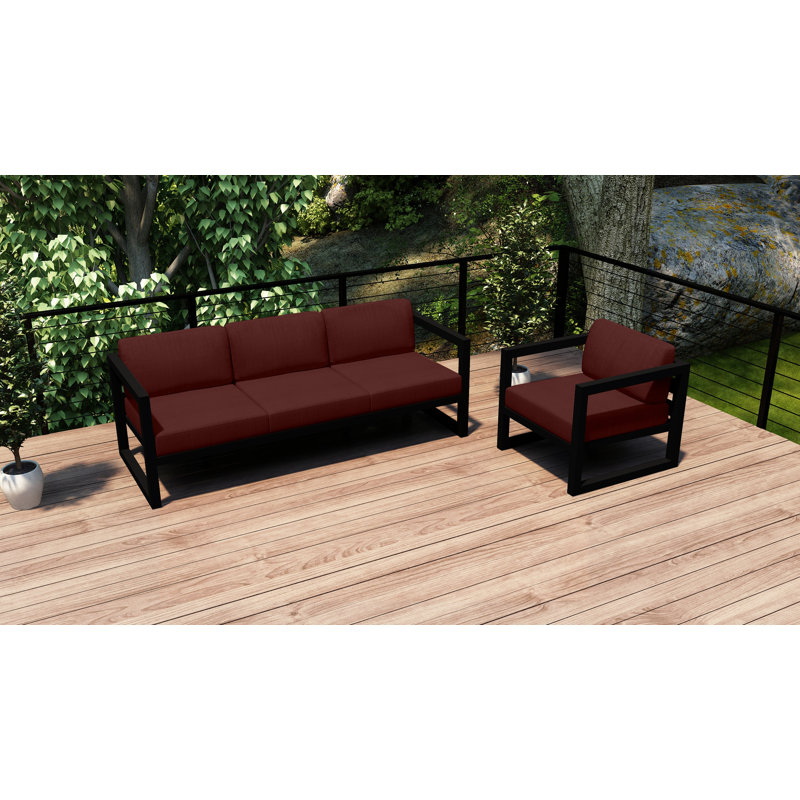 Avion 2 Piece Sofa Set, Cast Silver Sunbrella®, Black