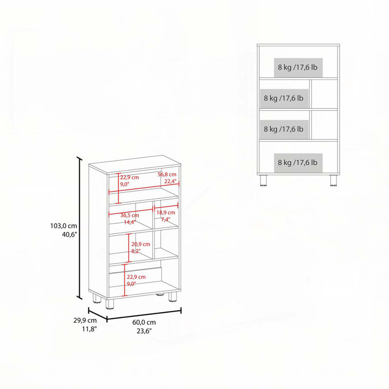 White Bookcase with Six Shelf, White