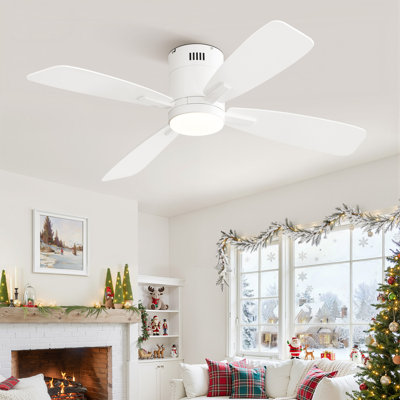 Cissline 46" Modern White Flush-Mount Ceiling Fan with Light & Remote/App Control for Bedroom & Living Room