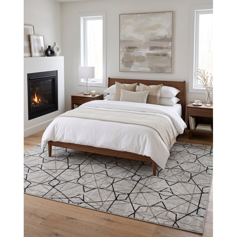 Nubia Geometric Area Rug in Gray, Rectangle 4' x 5'8"