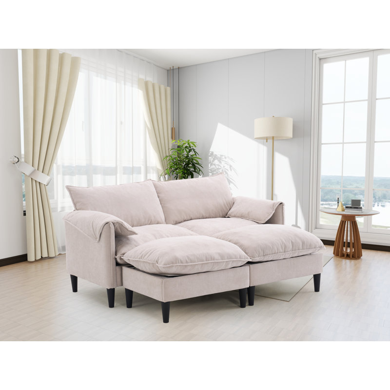 Canapé convertible avec repose-pieds et rangement Jabari, Beige