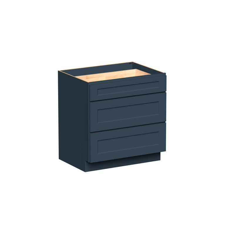 Armoire inférieure à 3 tiroirs DL Cabinetry (prête à assembler) de style Shaker l 33 po x H 34,5 po x P 24 po, Cyber gris