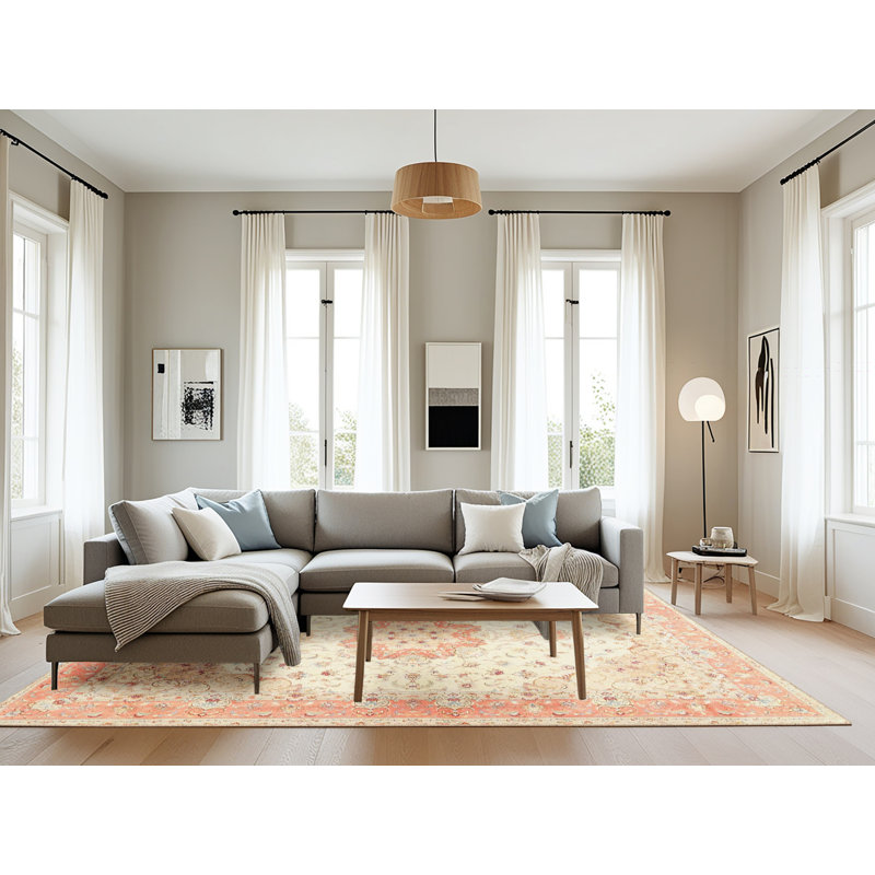 Tapis décoratif rouge/jaune Legge oriental, Rectangle 8 pi x 10 pi
