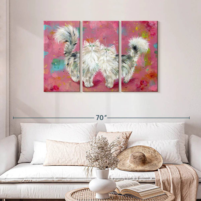 «Brampt Two Tabgies On Blossom» - rose, H 28 po x l 45 po