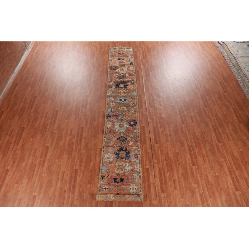 Tapis brun à motif floral Oushak 3 x 19