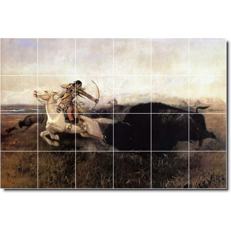 Carreau de céramique décorative 25,5 po x 17 po 4,25 po x 4,25 po, Charles Charles, peinture amérindienne W07772