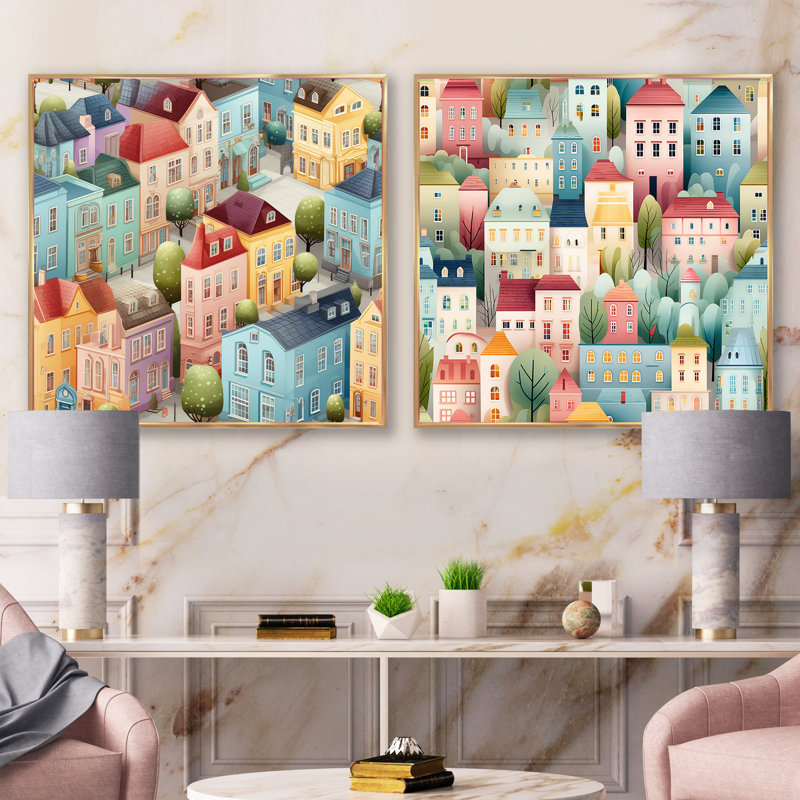 Rian - Ensemble de 2 collages carrés abstraits, H 16 po x l 33 po, Cadre flottant doré