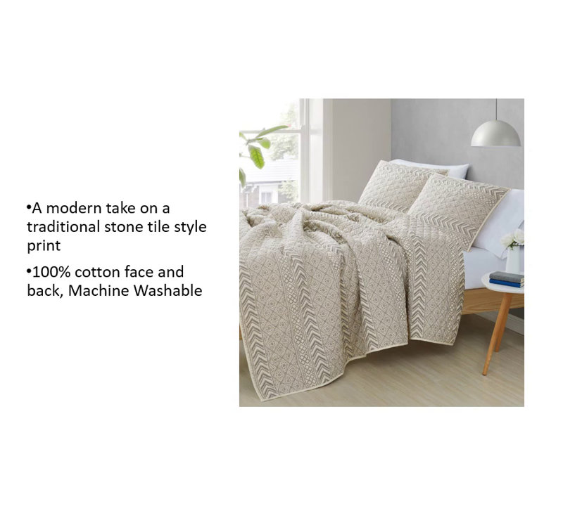 Ivory Cotton Full Quilt Set with Reversible Design