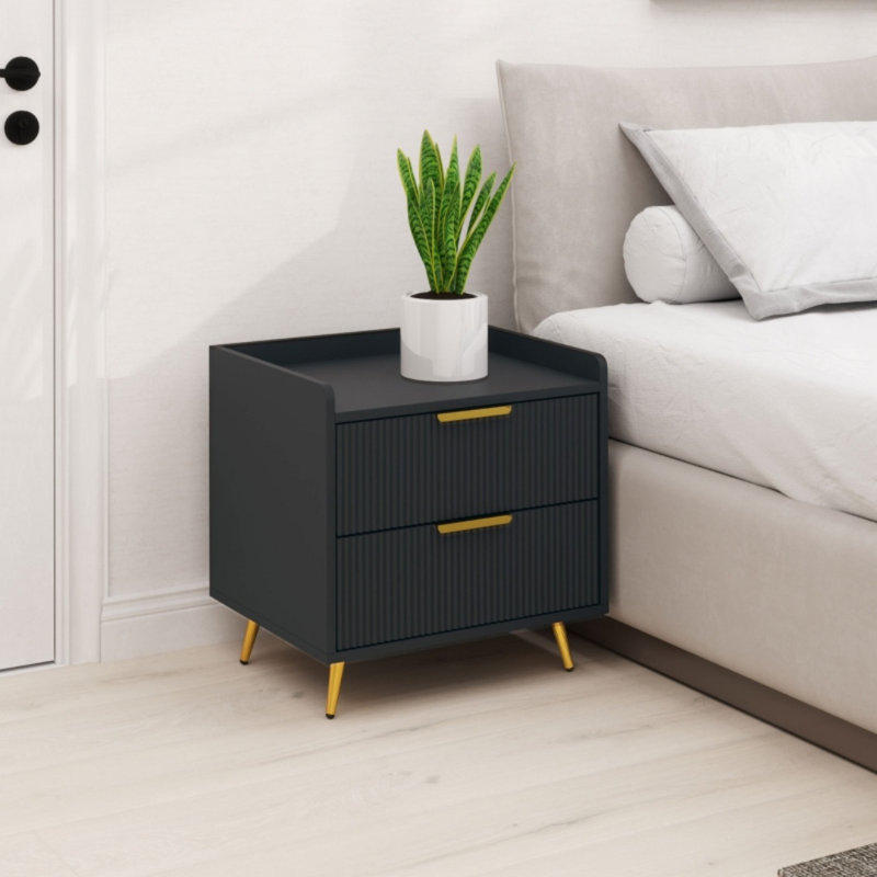 50cm W Engineered Wood Bedside Table, Black
