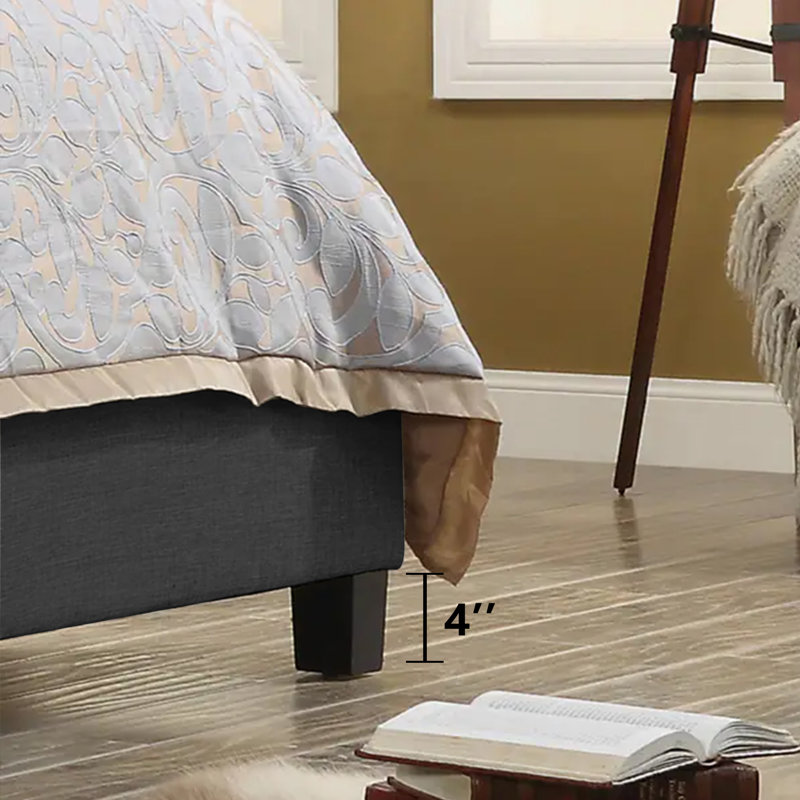 Linen Upholstered Bed with Adjustable Headboard and Button Tufting, Black, Full
