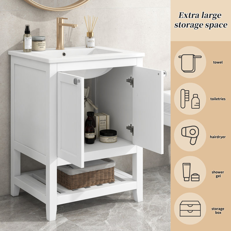 61mm Single Bathroom Vanity with Ceramic Basin, White