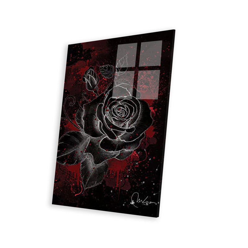 Rose noire imprimée sur verre acrylique, H 24 po x l 16 po x P 0,25 po