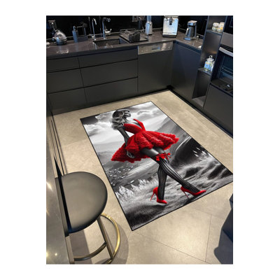 Tapis tissé rouge à motif de talons rouges lavable à la machine