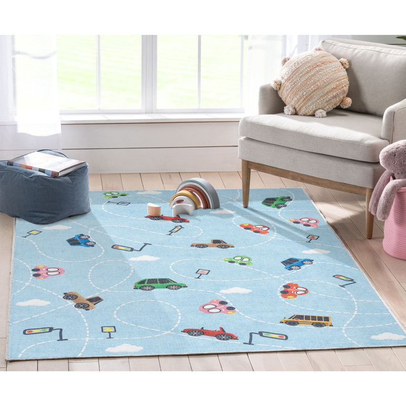 Tapis beige Klingbeil, Rectangle 5 pi x 7 pi, Bleu clair