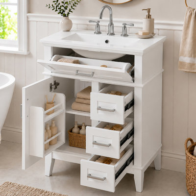Meuble-lavabo moderne autoportant 24 po avec lavabo en céramique 24 po