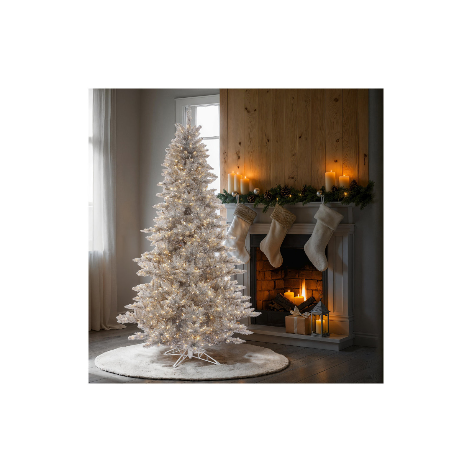 Silver Tinsel Fir Artificial Christmas Tree, 7.5' H