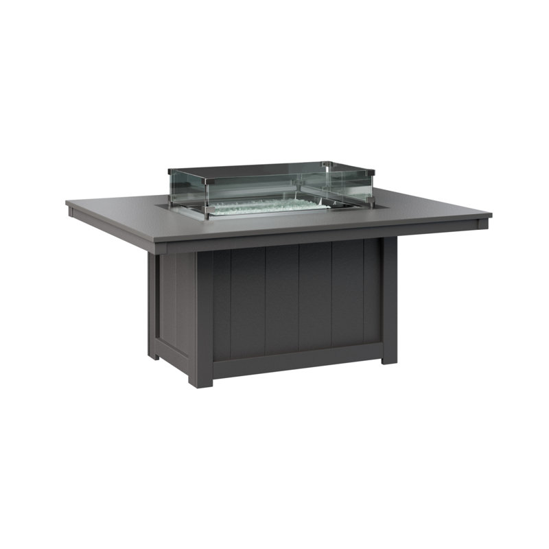 Berlin Gardens Donoma Rectangular Fire Pit Table, Hammered Top Stainless with Smoke Grey Base