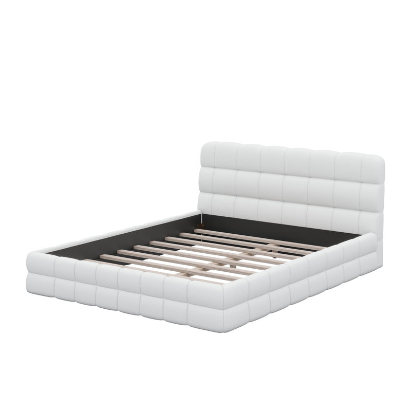 Queen Size Upholstered Platform Bed, White