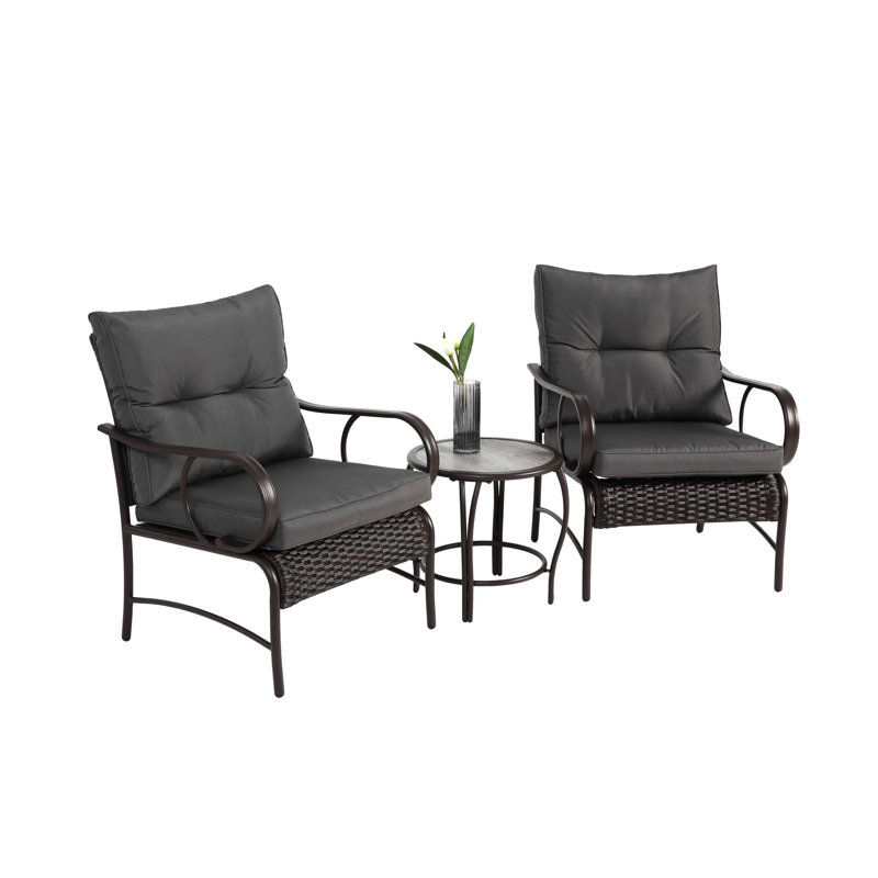 Ensemble de conversation d'extérieur en rotin 3 pièces avec table basse et 3 pièces