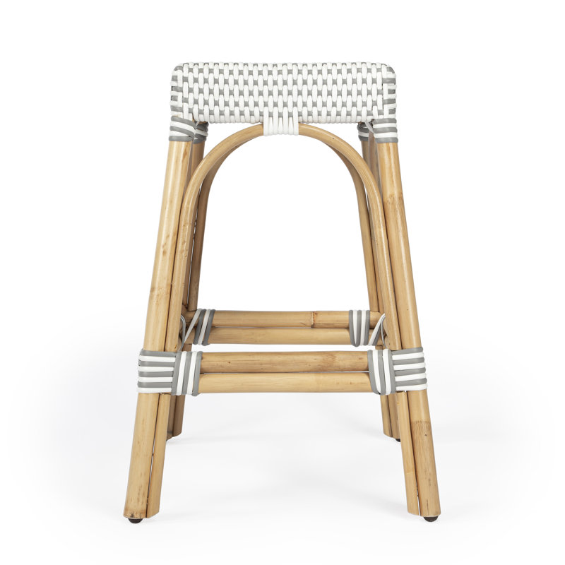Robias Rattan Bar & Counter Stool, White/Gray Dot / Natural Rattan Frame, Counter Stool (24.5" Seat Height)