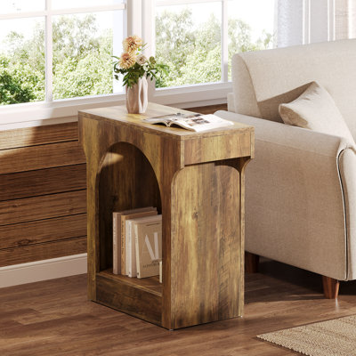 Table d'appoint en bois avec espace de rangement pour le salon, table de chevet étroite pour la chambre à coucher