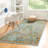 Round Floral Power Loomed Polypropylene Area Rug in Aqua/Blue/Orange-762802846