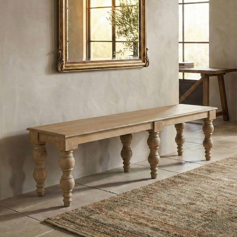 Banc en bois massif tourné à la main de 70 po Braydan - Rustique naturel, Rustic Natural
