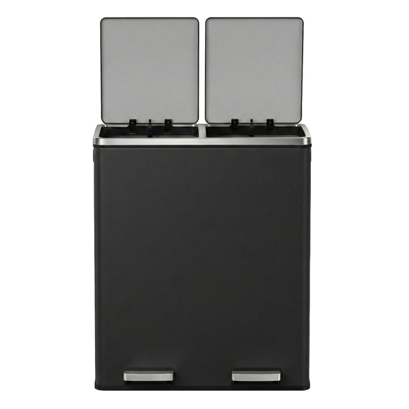 Steel Step On Multi-Compartment Rubbish & Recycling Bin, Black, 60L