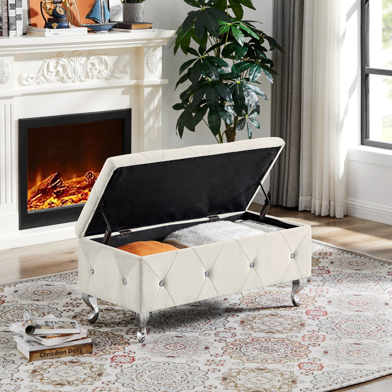 Storage Ottoman Bench, Creamy White
