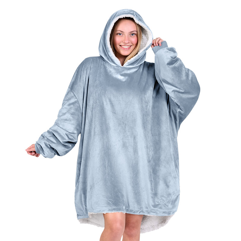 Couverture en sherpa à capuche portable, Bleu cendré, Adulte