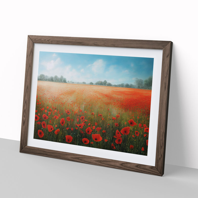 Mystical Poppies Flowers - Single Picture Frame Print, 34cm H x 46cm W, Walnut
